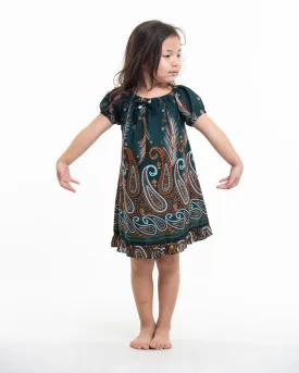 Kids Paisley Feathers Dress in Green