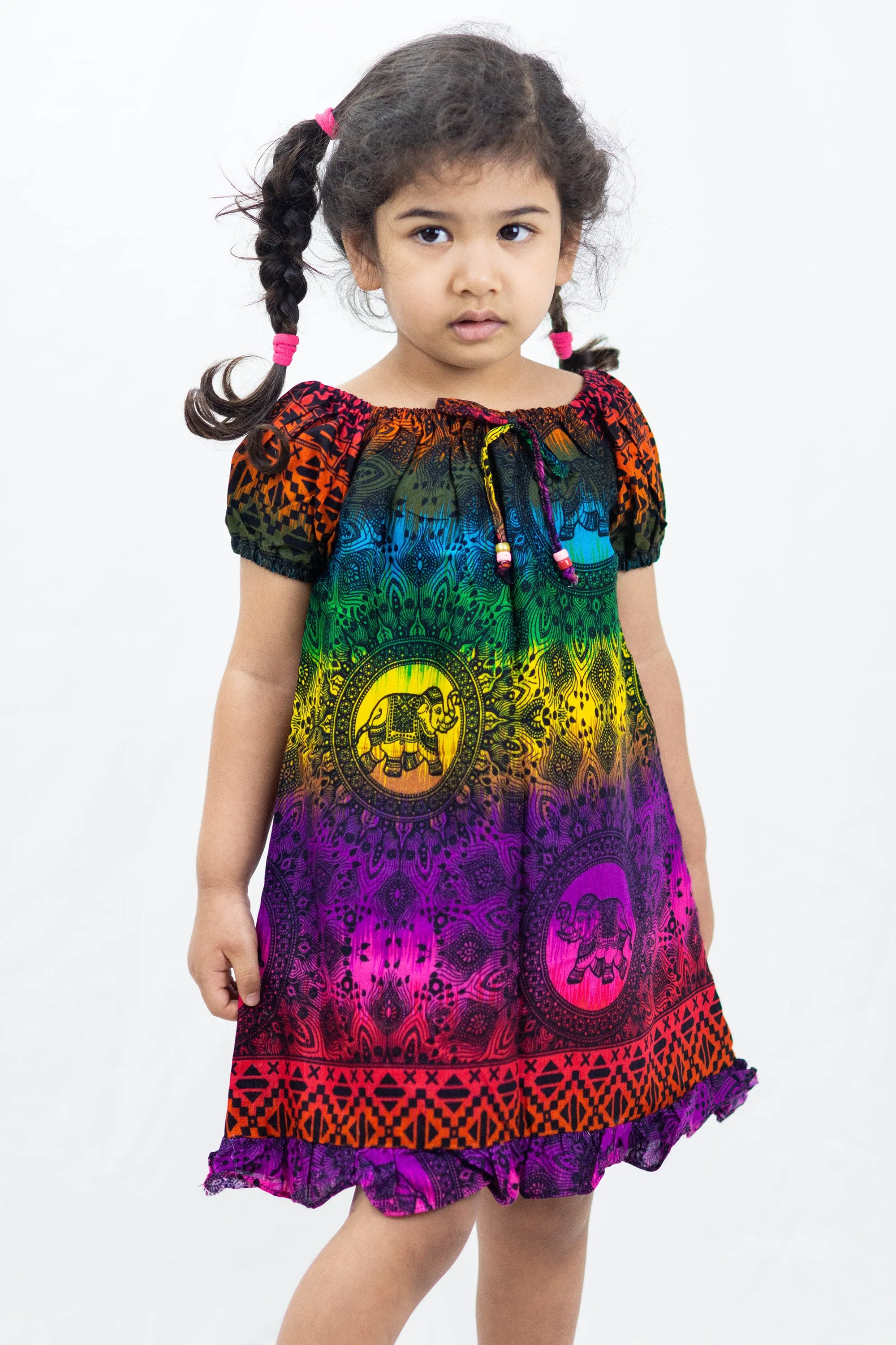 Kids Rainbow Elephant Dress in Purple