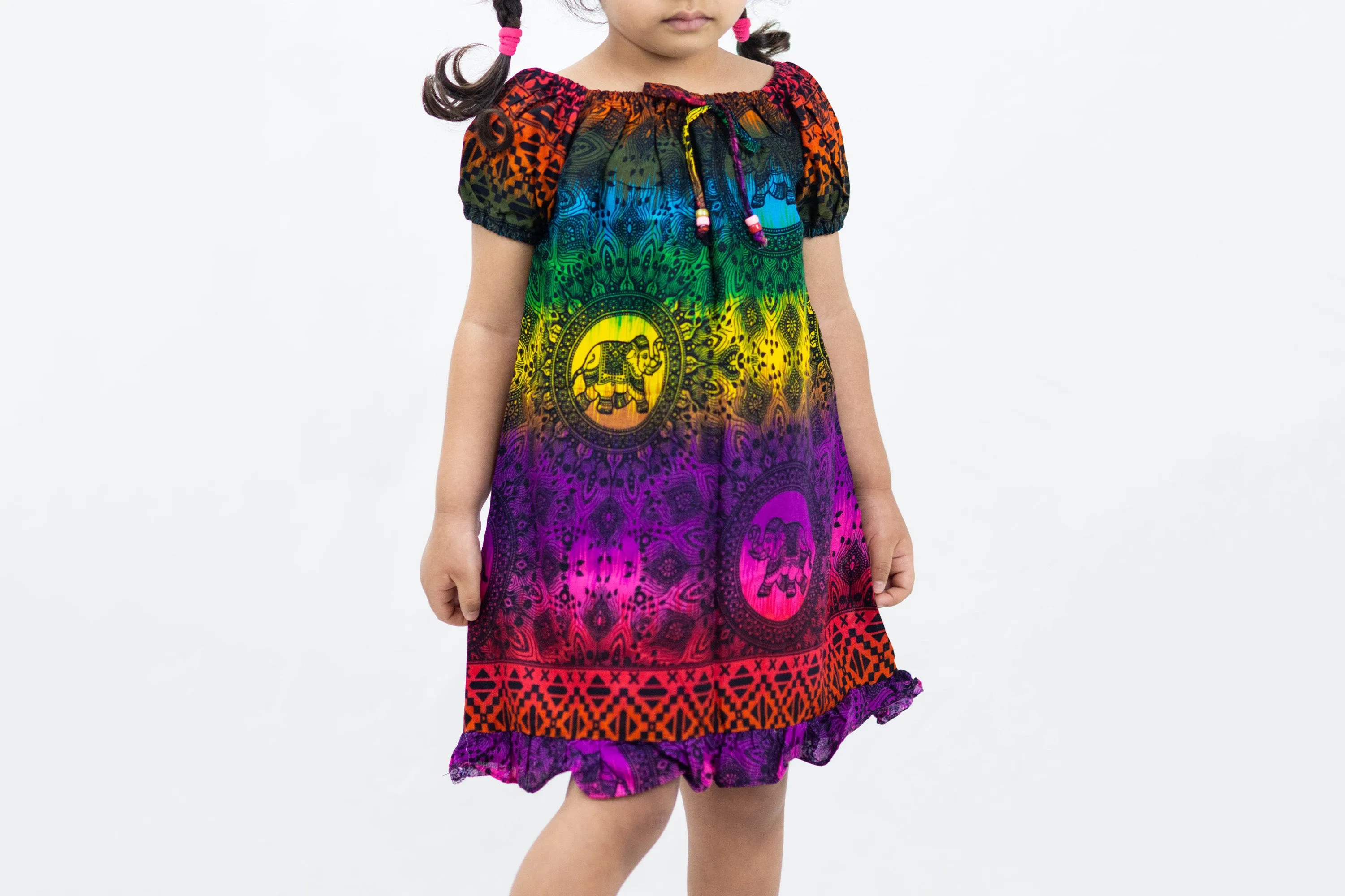 Kids Rainbow Elephant Dress in Purple