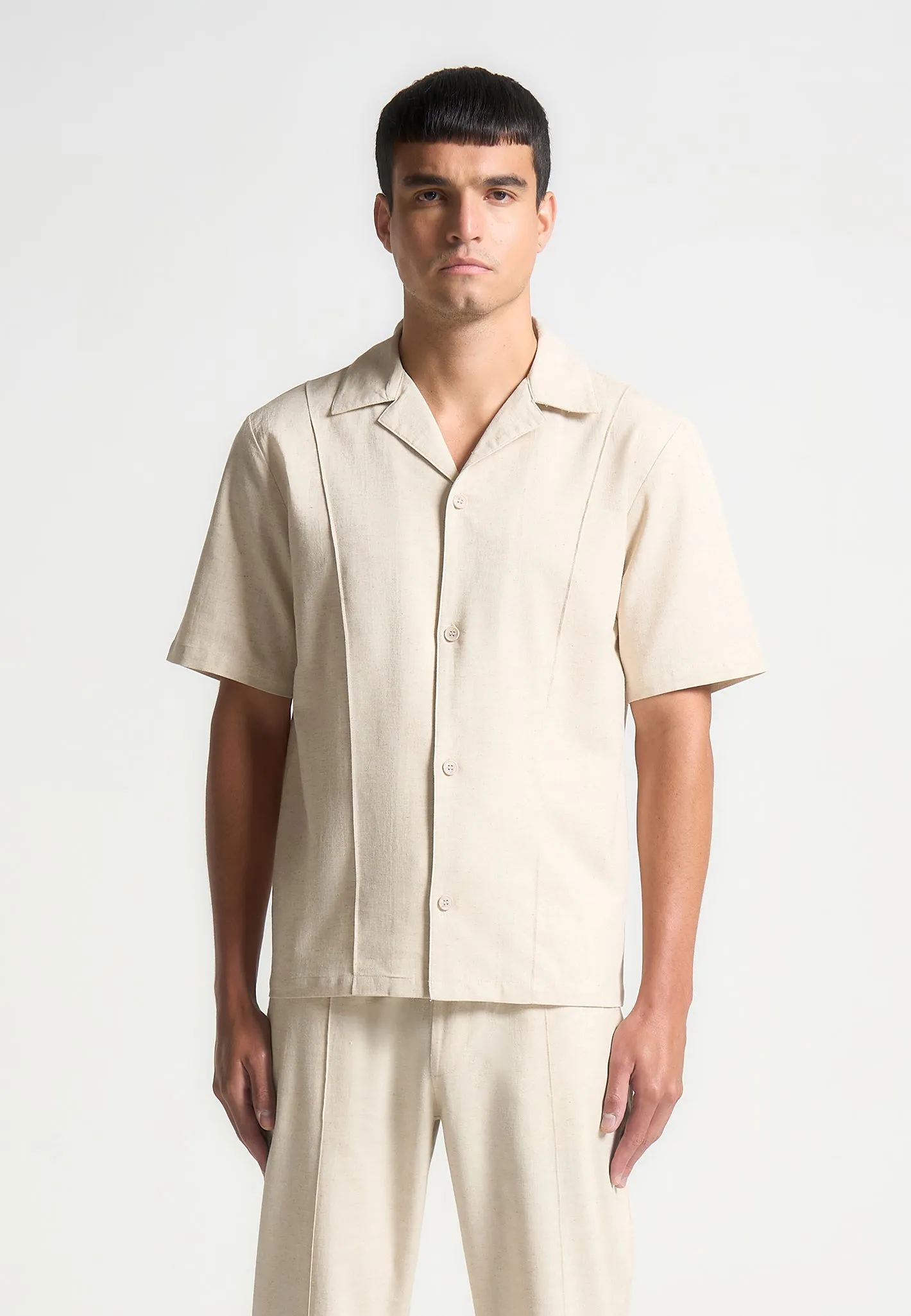 Linen Pintuck Revere Shirt - Natural