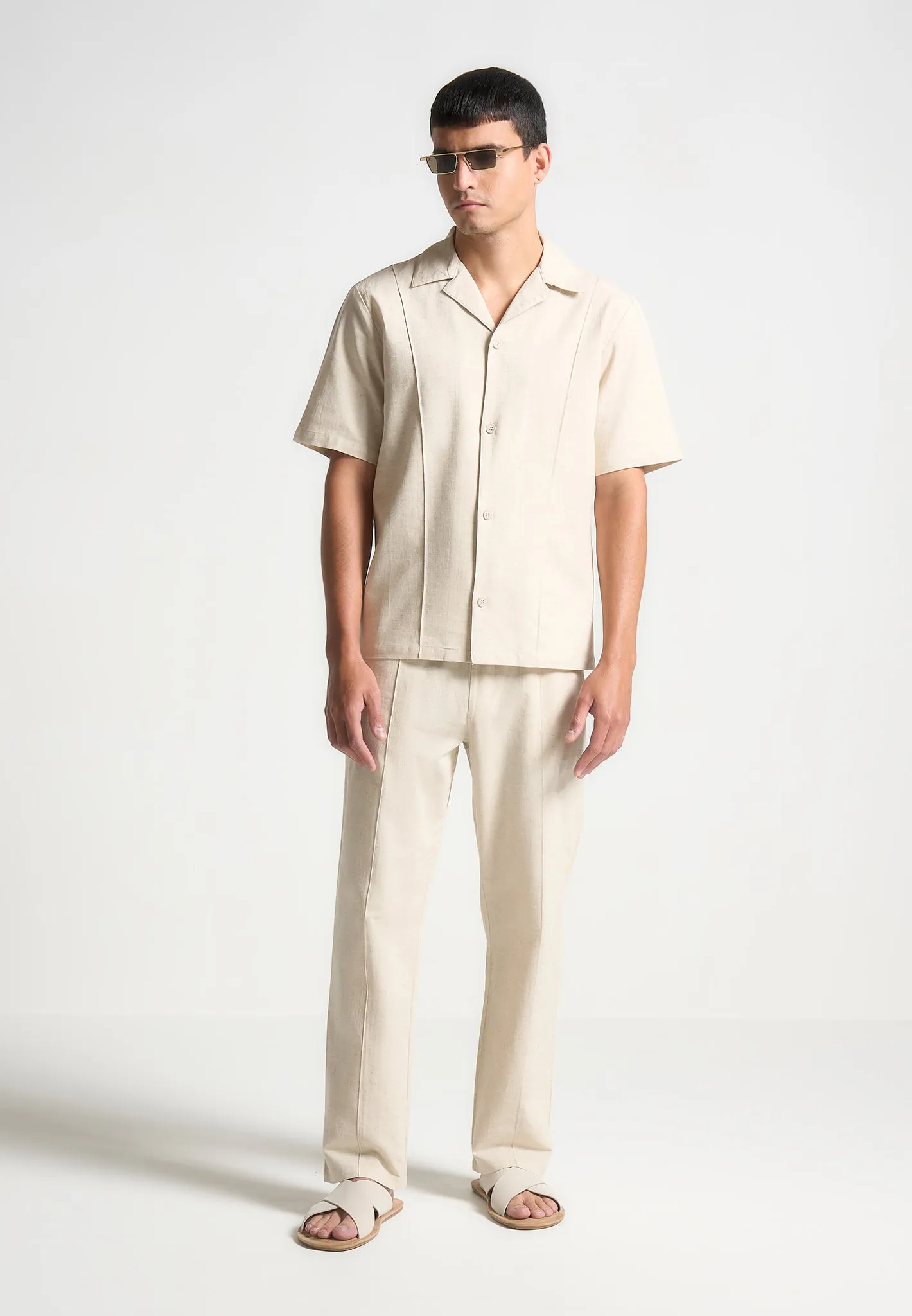 Linen Pintuck Revere Shirt - Natural