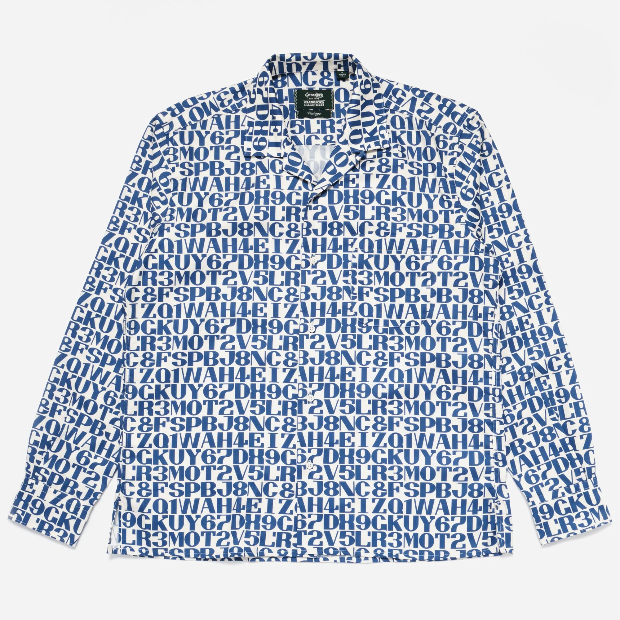 LONG SLEEVE POCKET CAMP SHIRT - AG ALPHABET PRINT/BLUE-WHITE