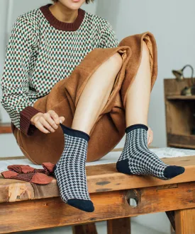 Loose Cuff Cotton Socks | Houndstooth