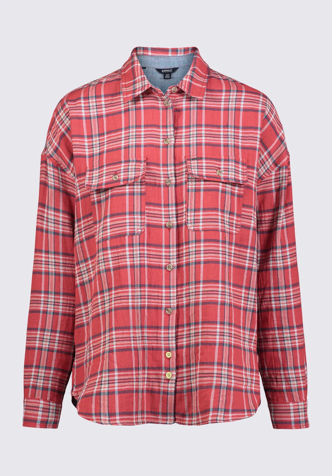 Malena Women’s Long Sleeve Plaid Shirt in Dark Pink - WT0081P