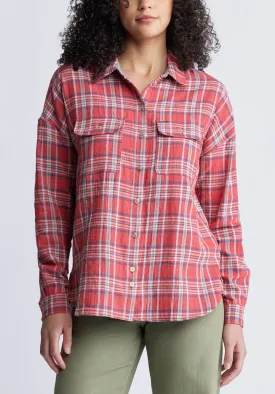 Malena Women’s Long Sleeve Plaid Shirt in Dark Pink - WT0081P