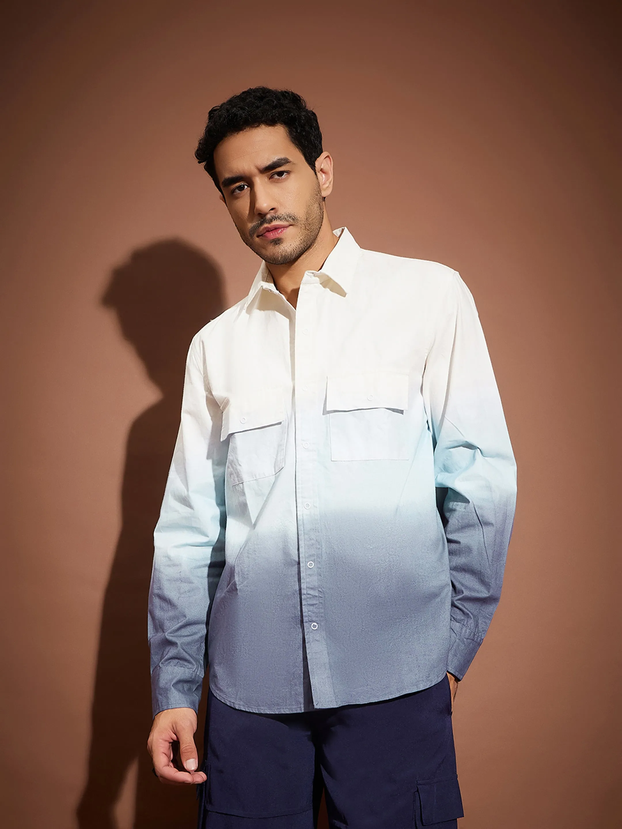 Men Blue & White Ombre Shirt