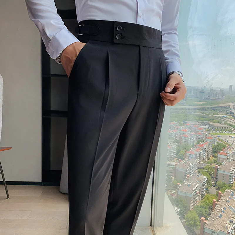 Men's Business High Waist Pants Casual Retro Slim Fit Trousers