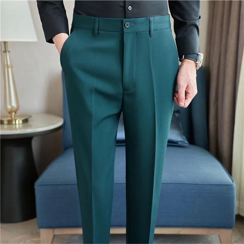 Men's Classic Fit Flat Front Dress Pants Office Business Trousers