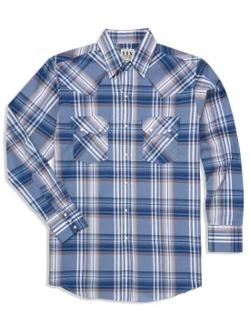 Men's Ely Cattleman Long Sleeve Textured Plaid Western Snap Shirt- Blue & White