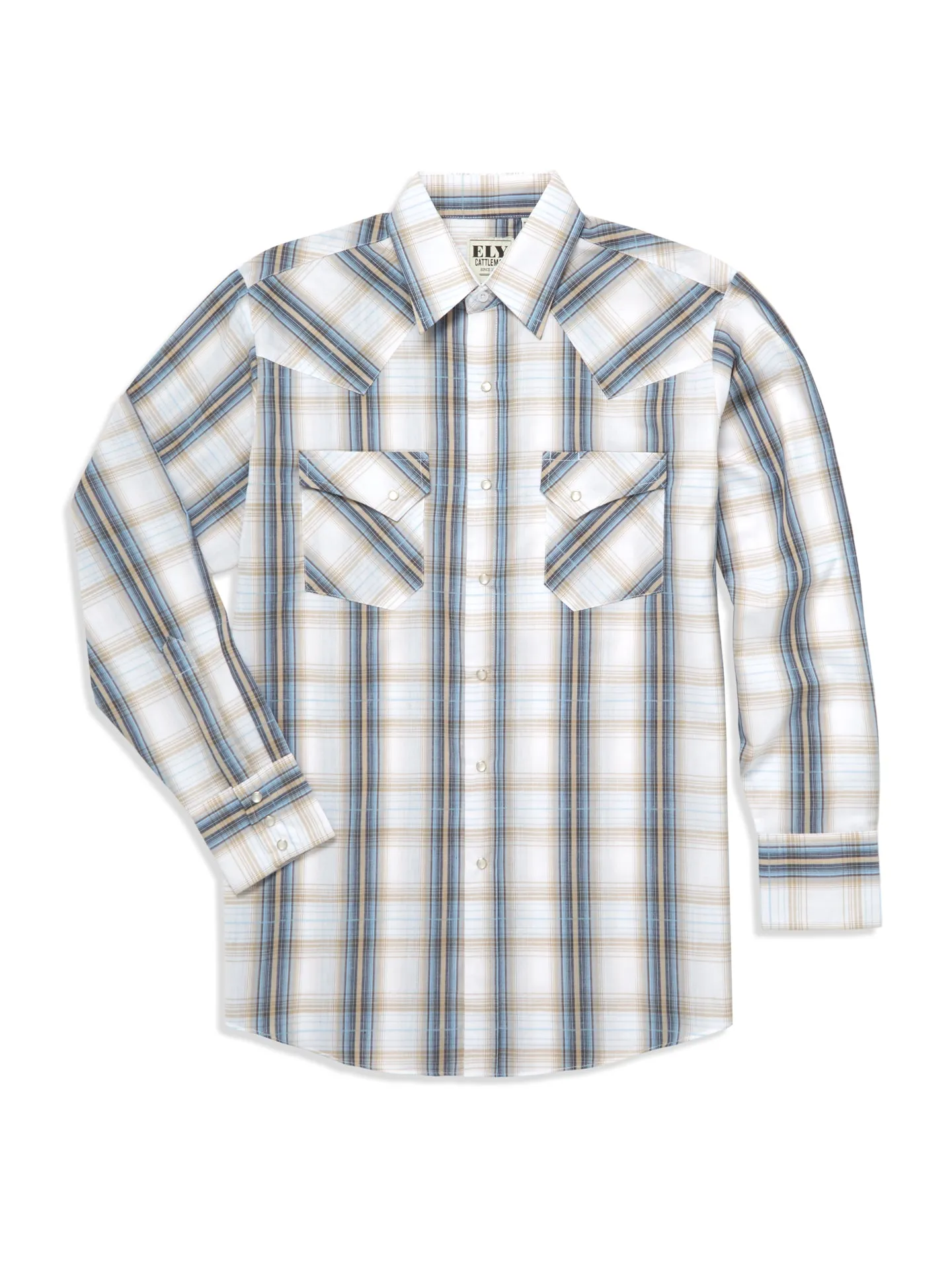 Men's Ely Cattleman Long Sleeve Textured Plaid Western Snap Shirt- White