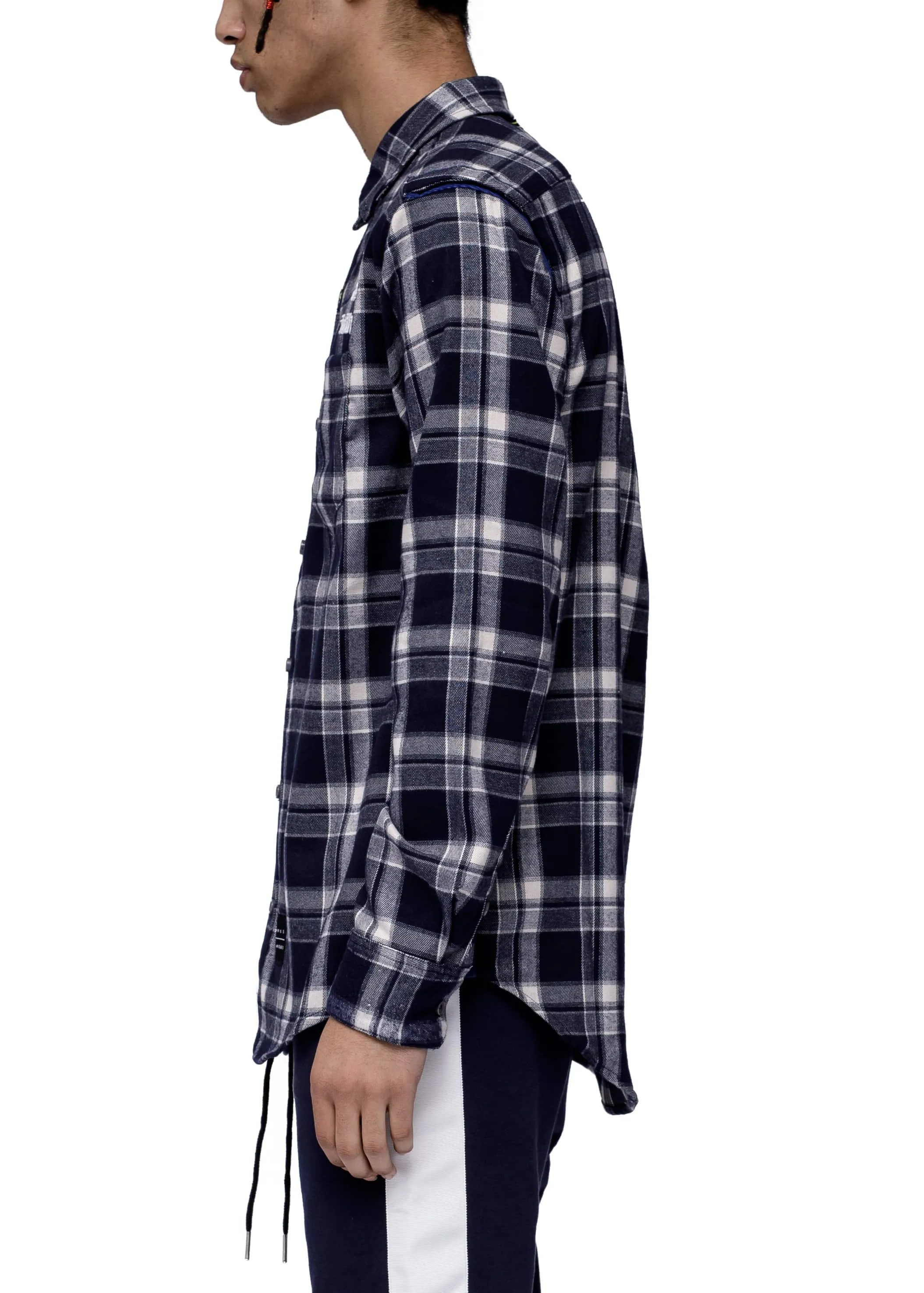 Men's Plaid Side Panel Flannel Shirt In Navy