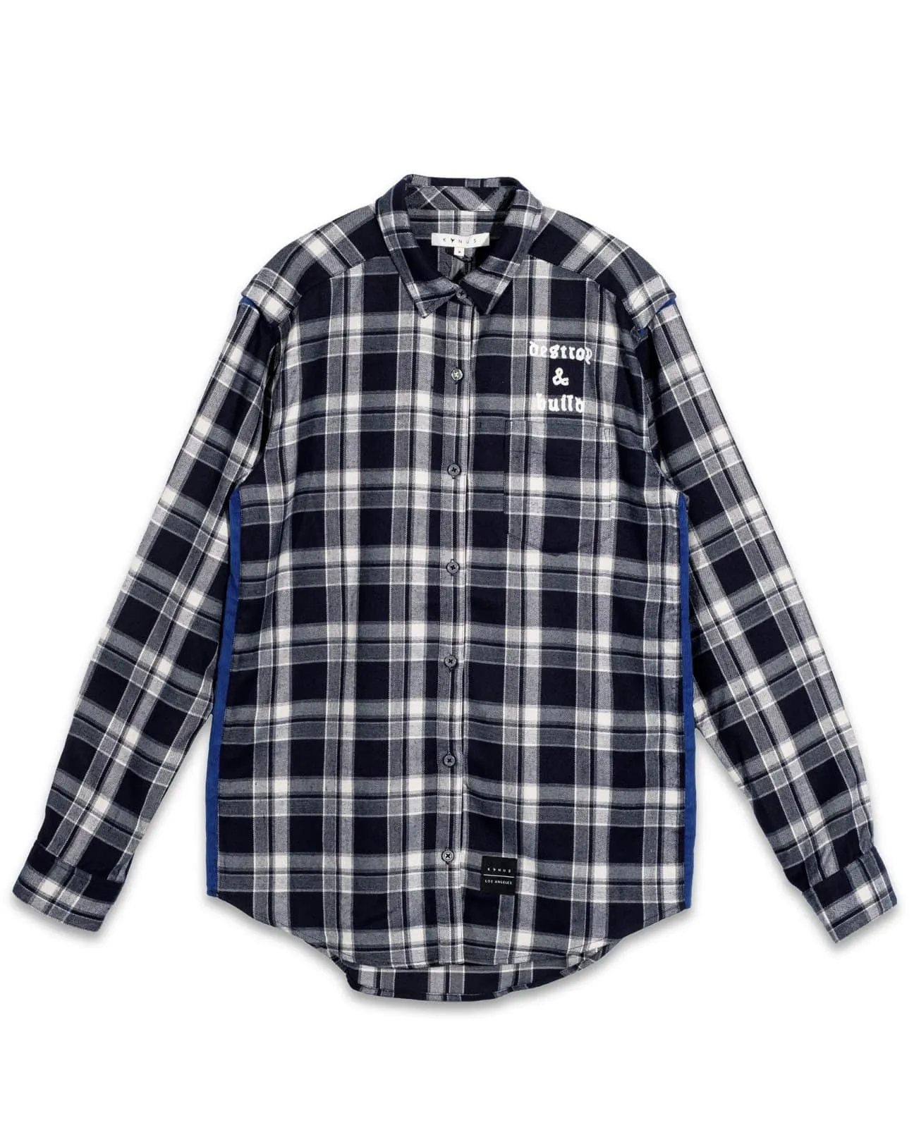 Men's Plaid Side Panel Flannel Shirt In Navy