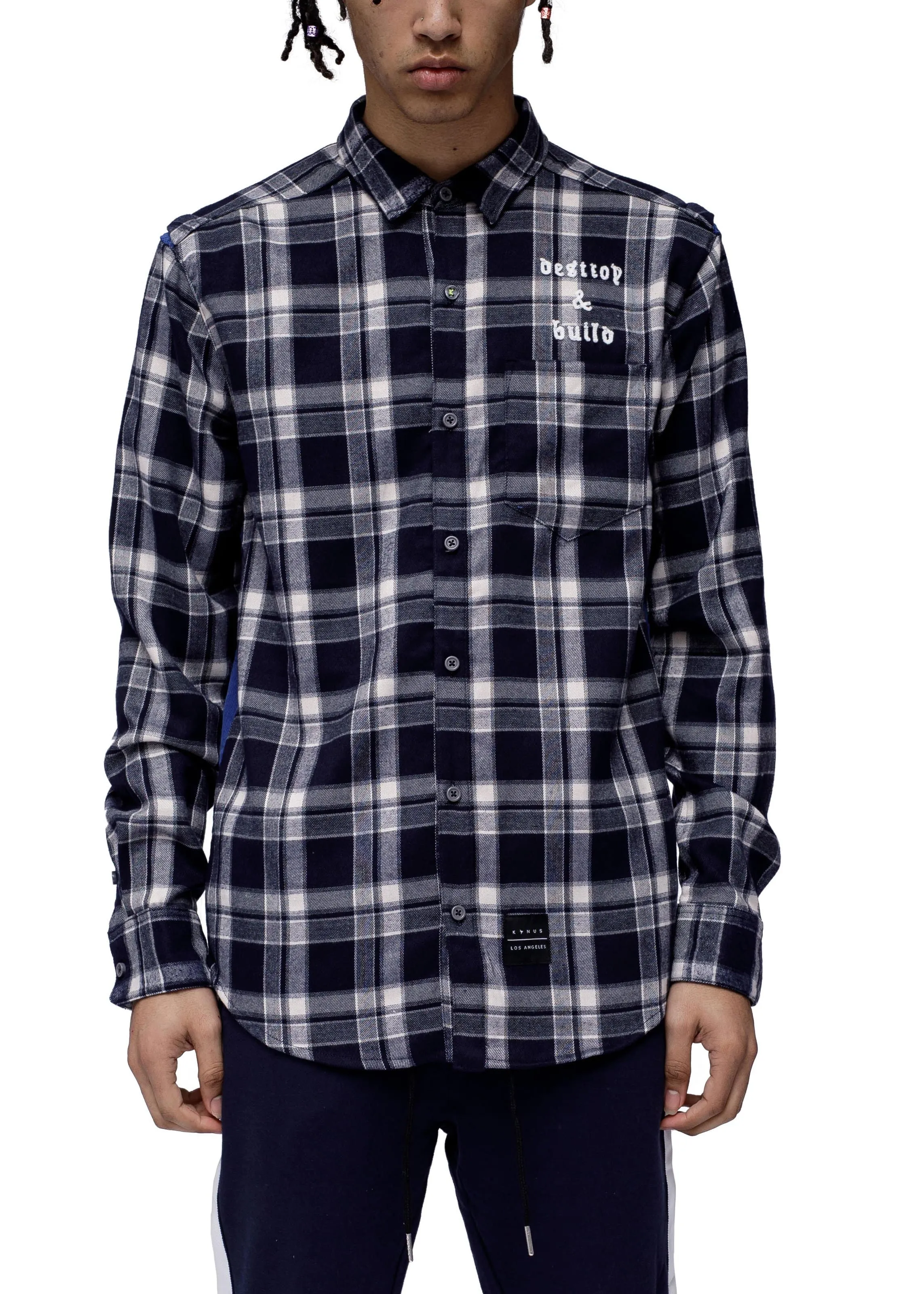 Men's Plaid Side Panel Flannel Shirt In Navy