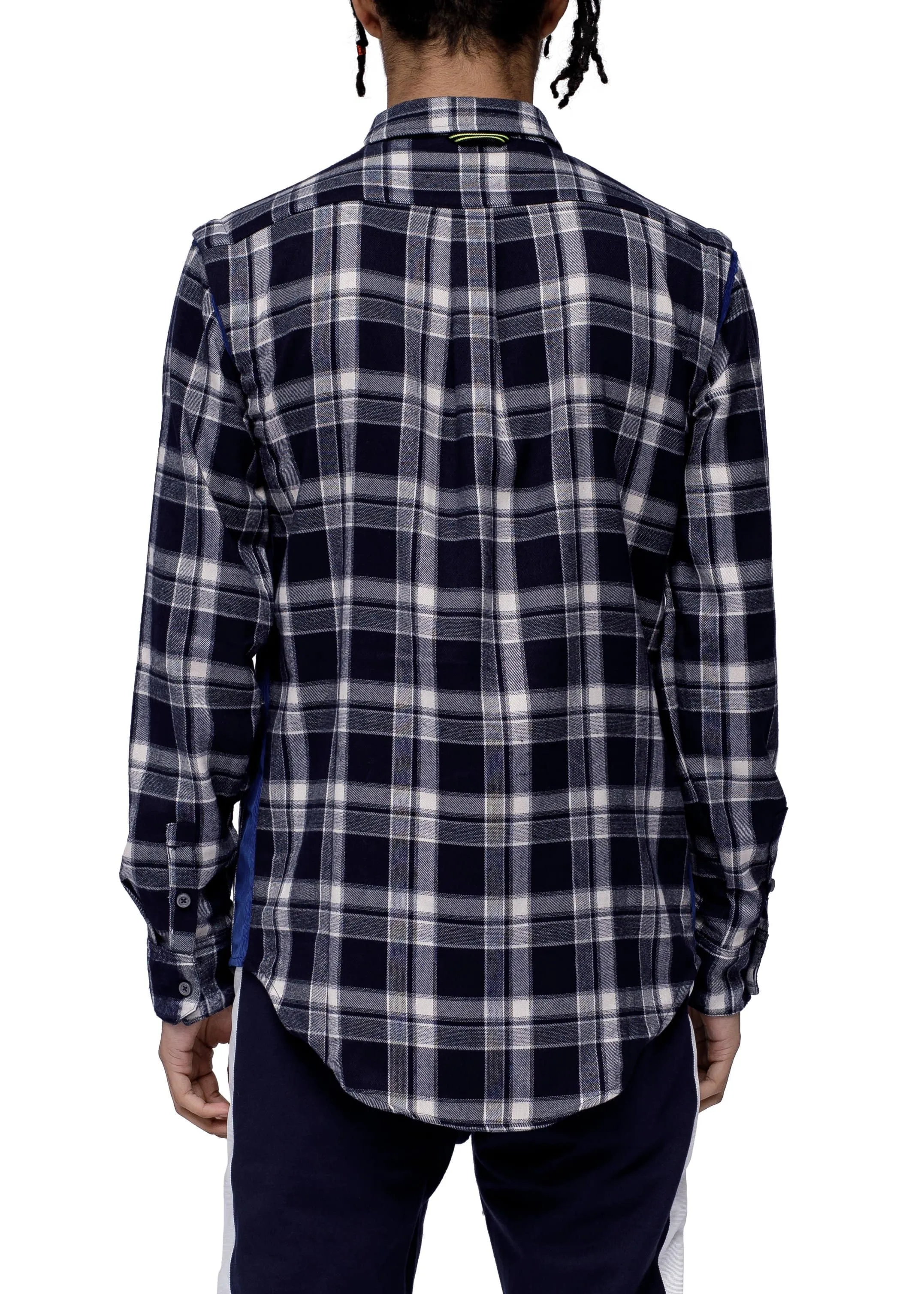 Men's Plaid Side Panel Flannel Shirt In Navy