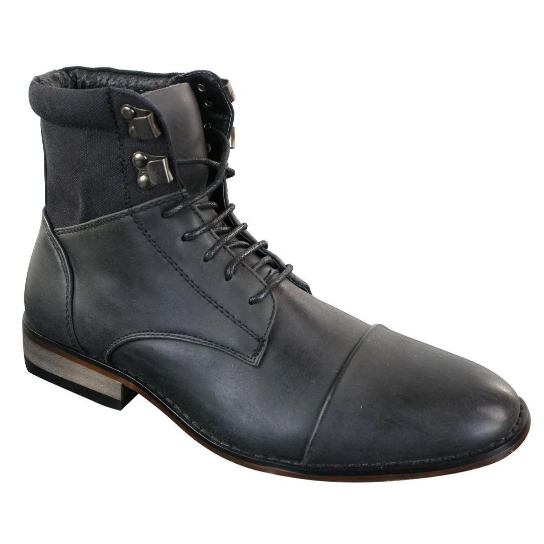 Mens Slim Fit Vintage Retro Sherlock Laced Smart Casual Ankle Boots Leather