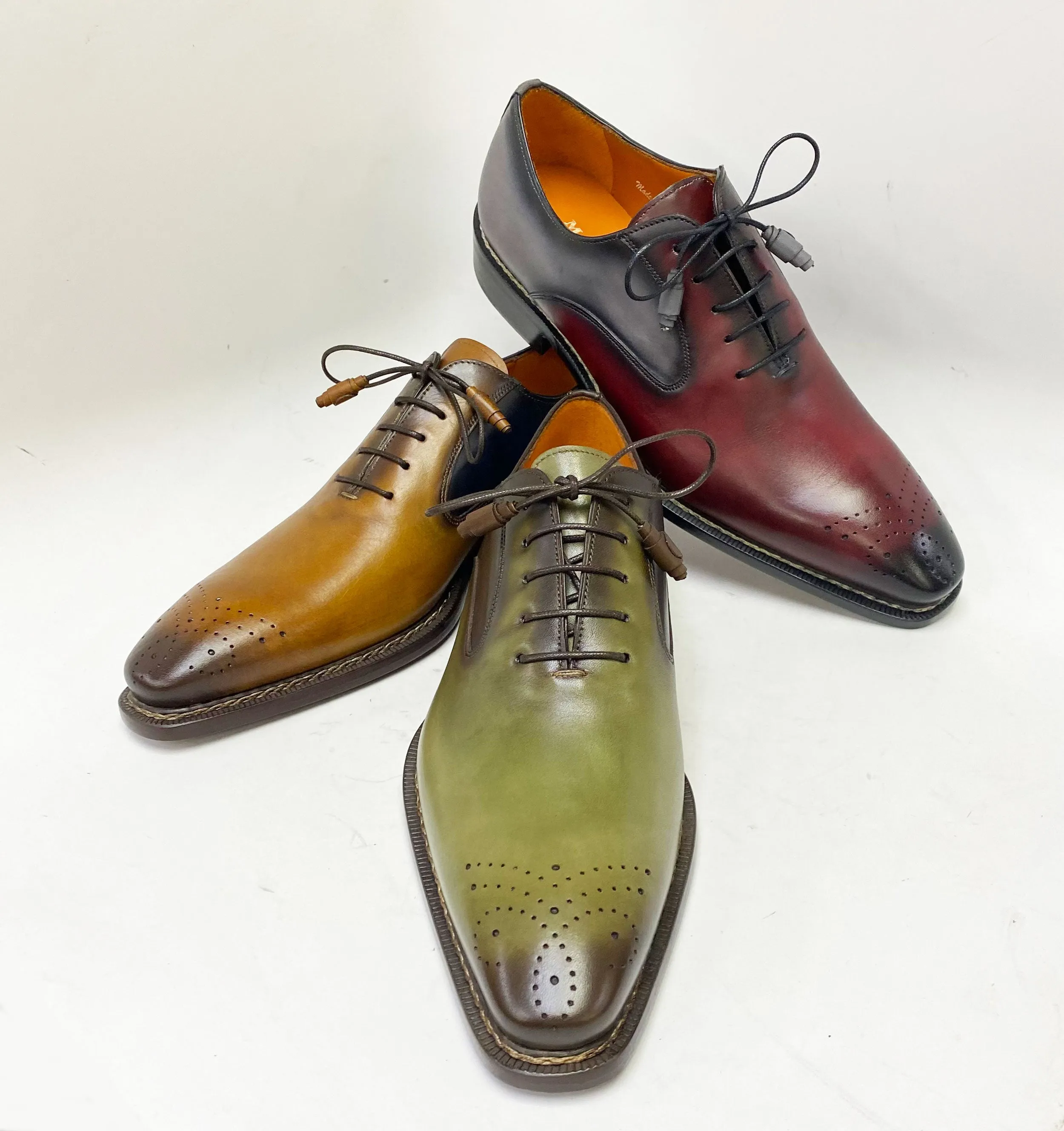 Mezlan Burnished Calfskin Lace-Up Oxford Olive/Brown