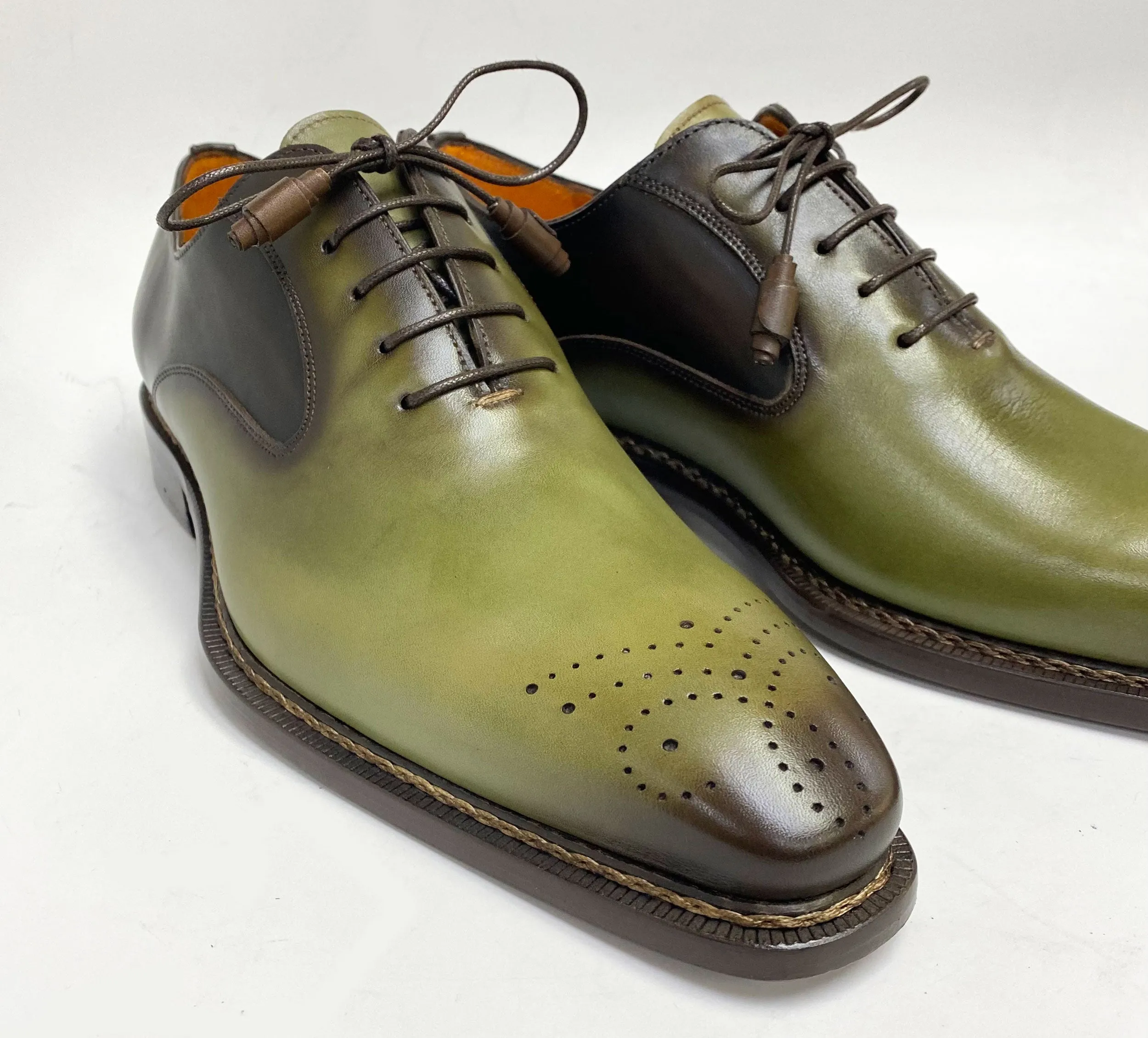 Mezlan Burnished Calfskin Lace-Up Oxford Olive/Brown