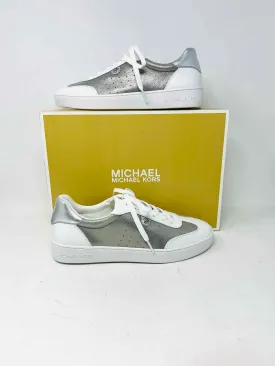 Michael Kors Size 9.5 White/Silver Lace-Up Leather W/ BOX!!! Shoes Sneakers