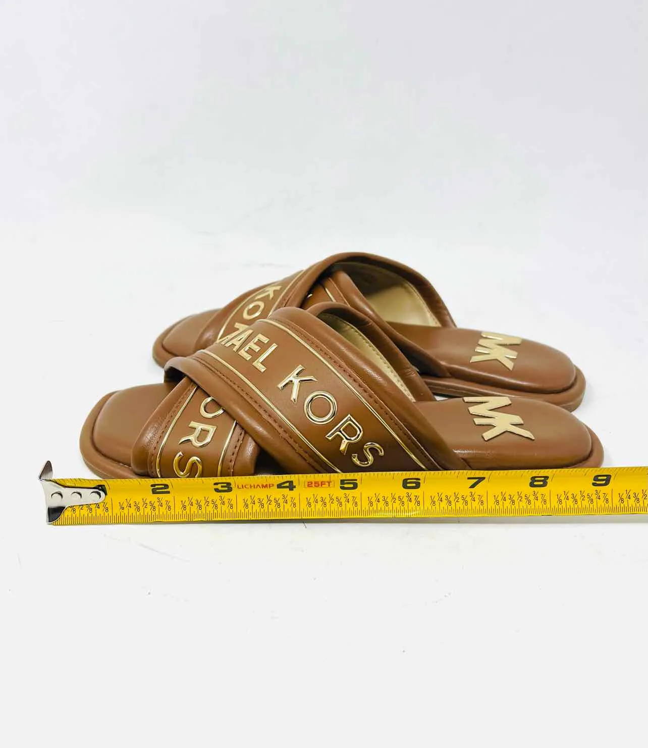 Michael Michael Kors Size 5.5 Brown/Gold Crisscross Leather Shoes Sandals