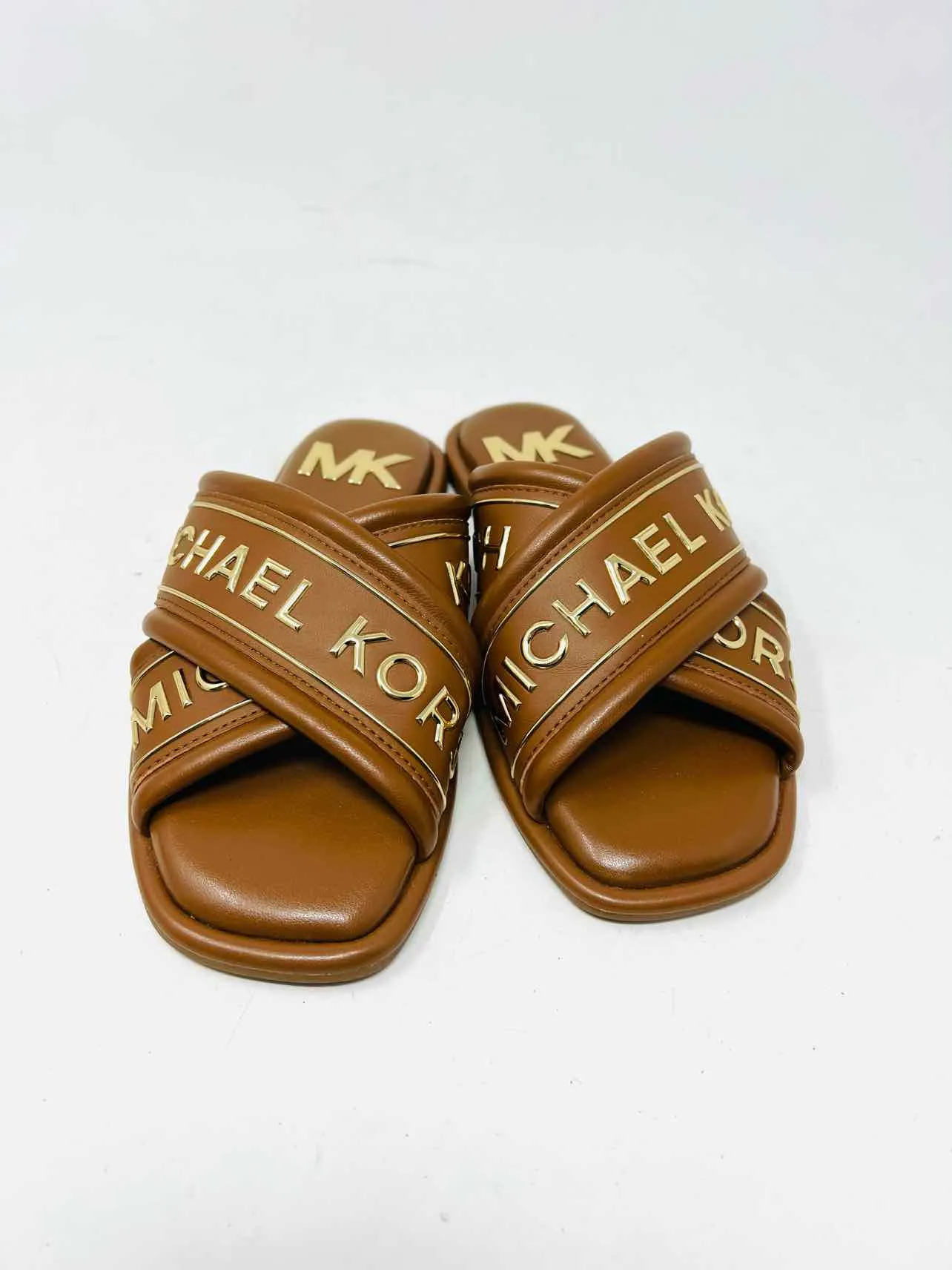 Michael Michael Kors Size 5.5 Brown/Gold Crisscross Leather Shoes Sandals