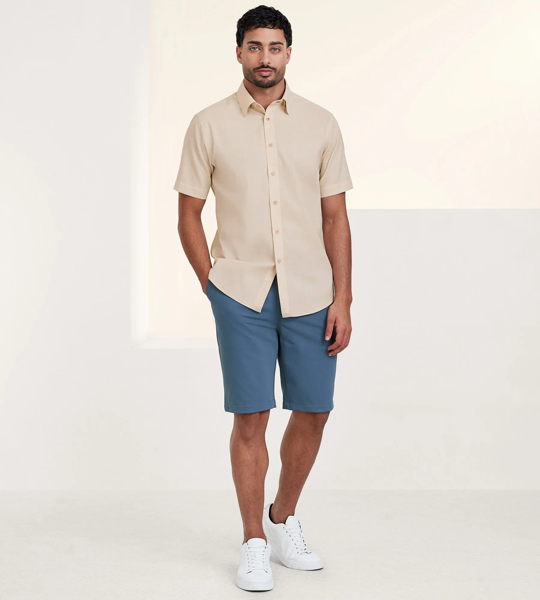 Modern Fit Short Sleeve Textured Linen-Like Solid Sport shirt