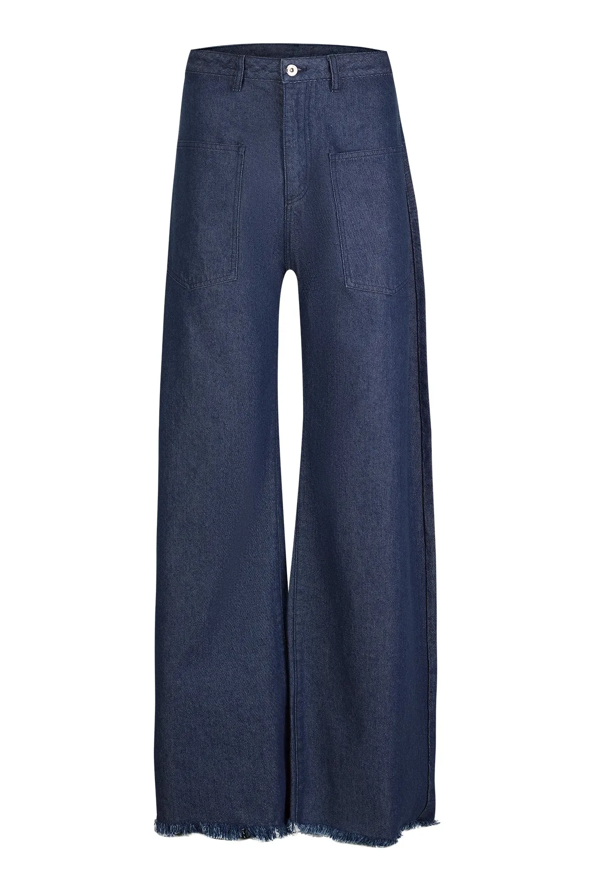 NAVY DENIM PATCH POCKET BOYFRIEND TROUSERS