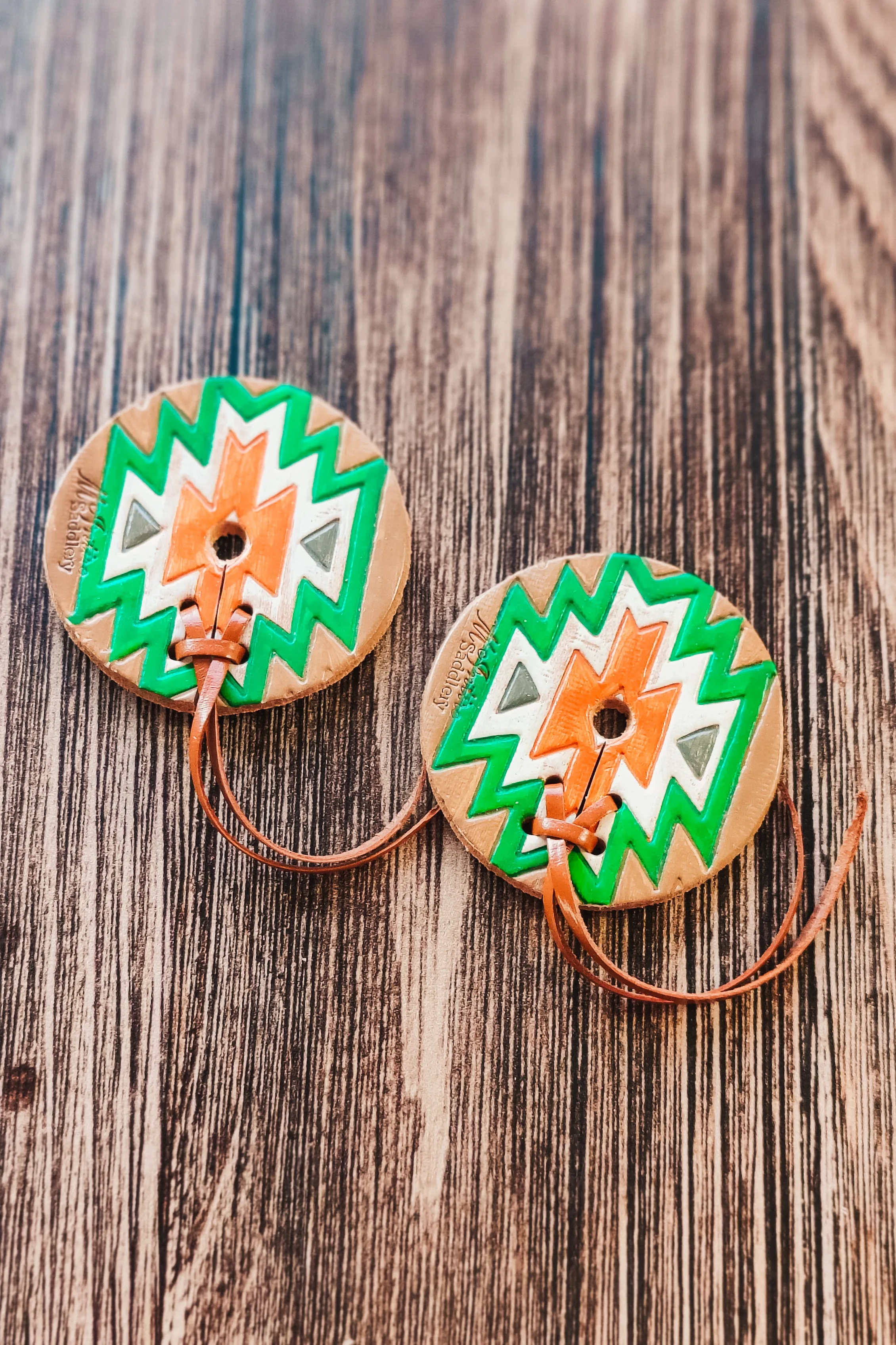 Orange & Green Aztec Leather Bit Guard