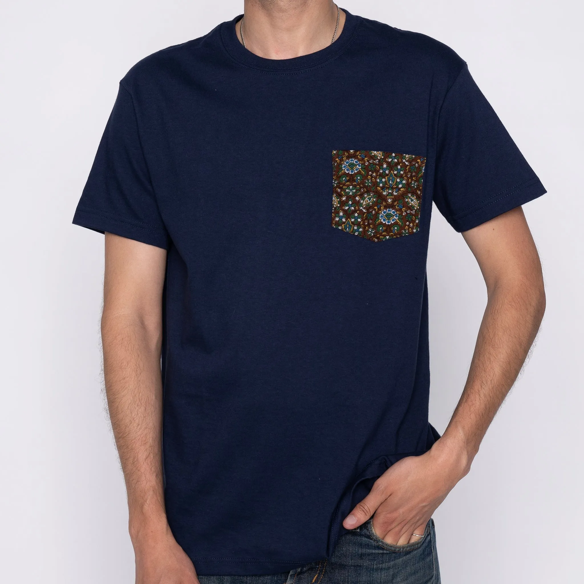 Pocket Tee - Navy   Bandana Cloth - Brown