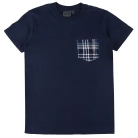 Pocket Tee - Navy   Triple Yarn Twill Check Brush - Navy