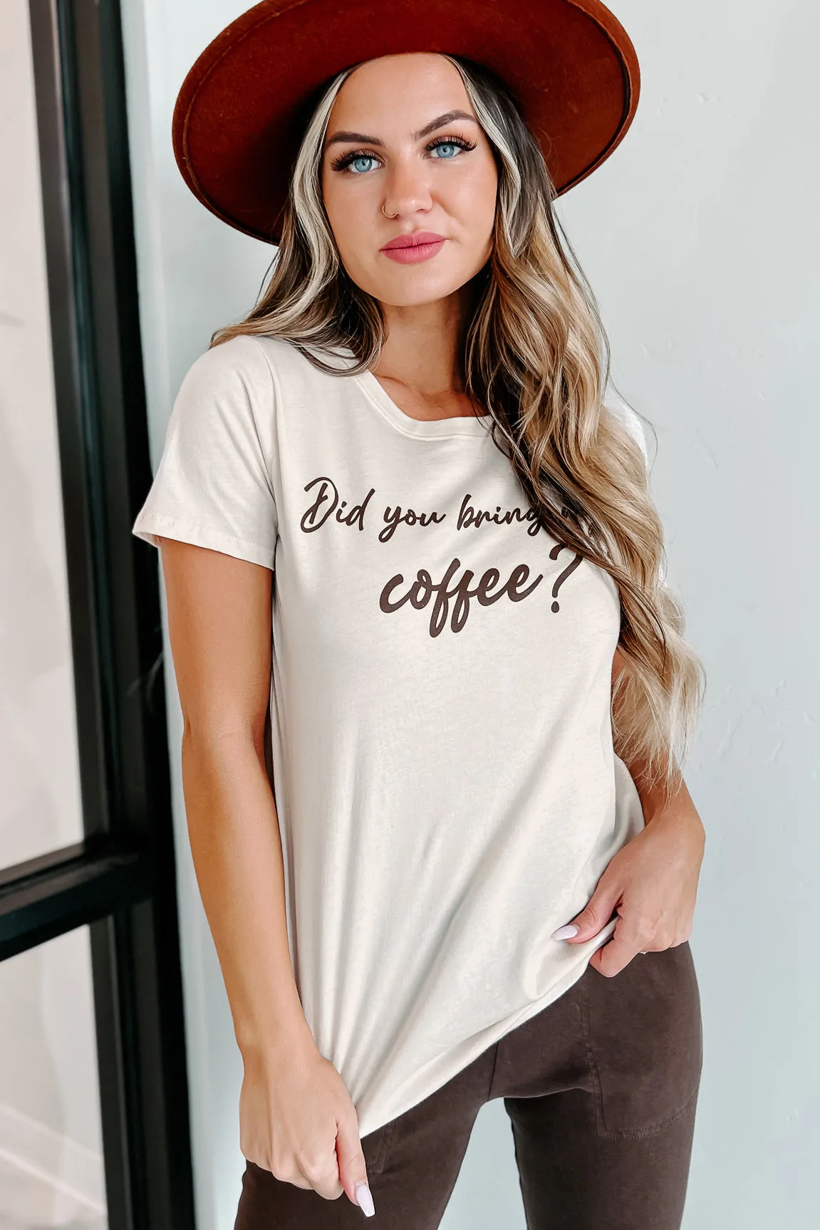 "Did You Bring My Coffee" Graphic Top (Natural)