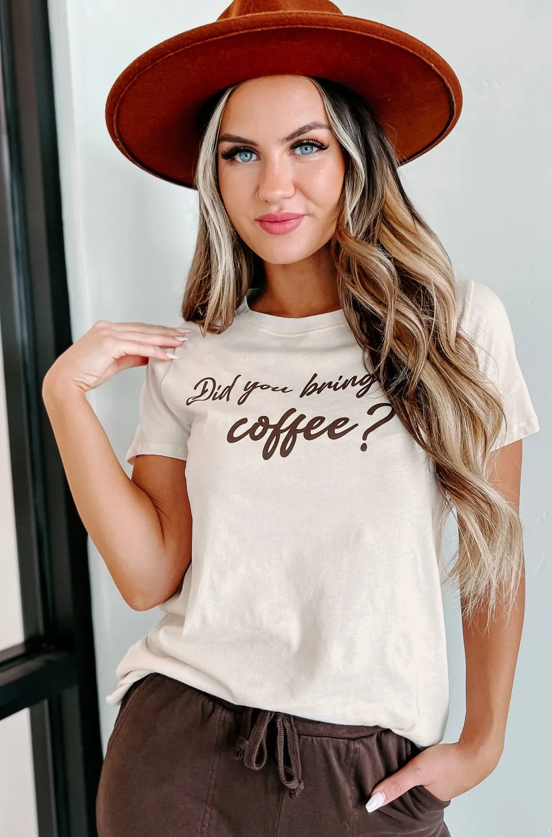 "Did You Bring My Coffee" Graphic Top (Natural)