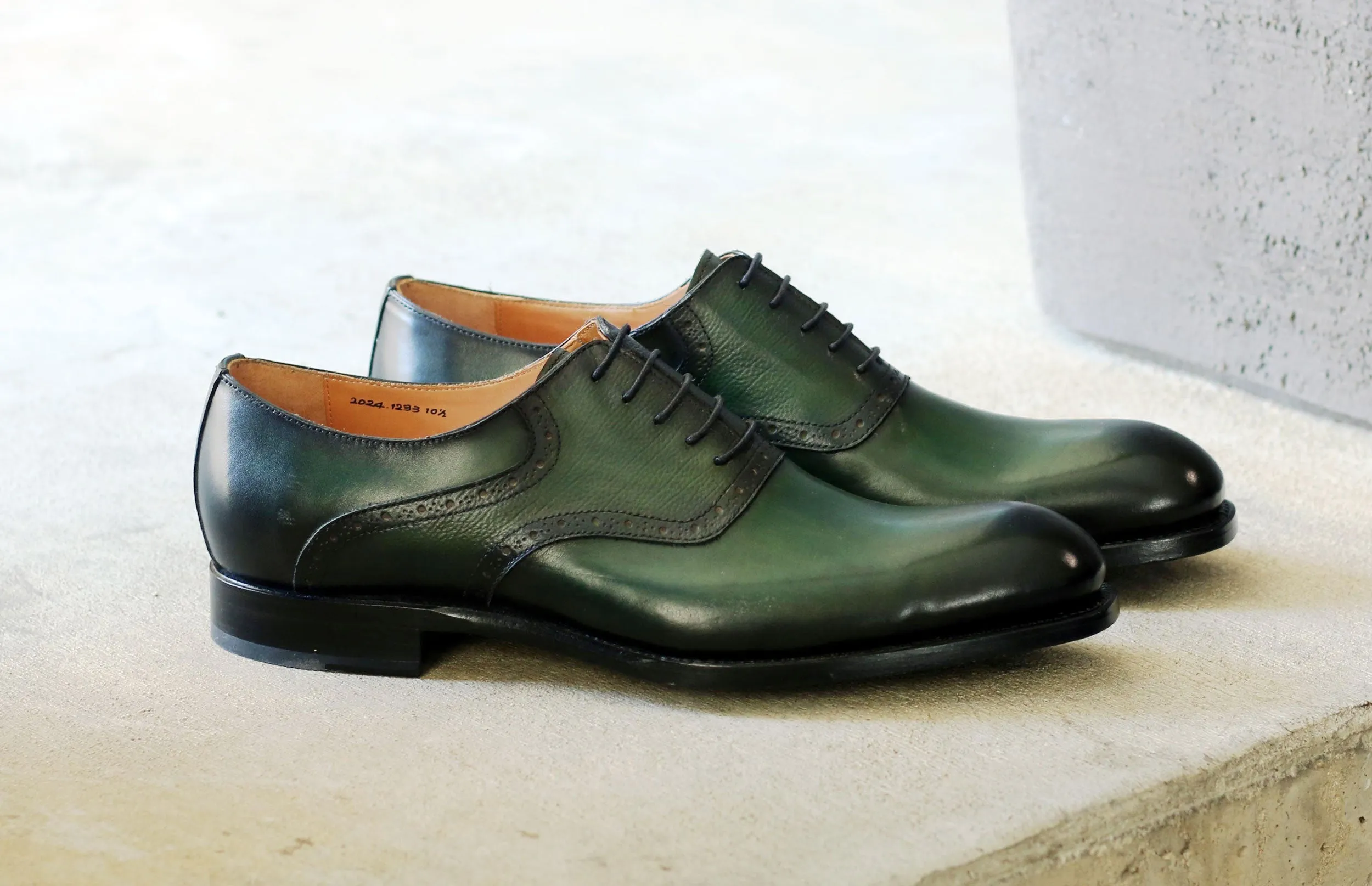 "Hudson" Burnished Calfskin Lace-Up Oxford Green