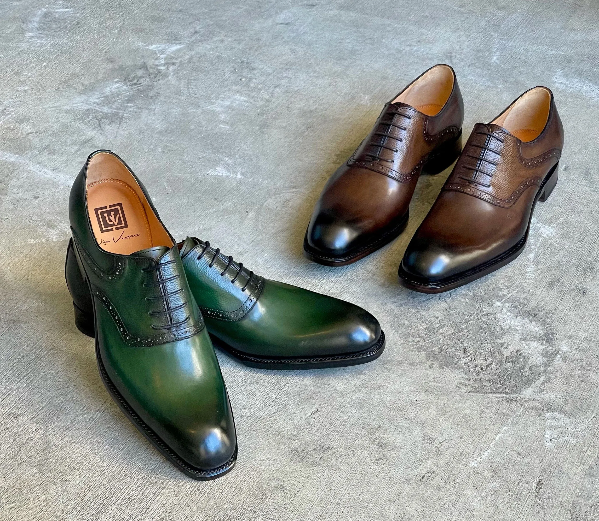 "Hudson" Burnished Calfskin Lace-Up Oxford Green