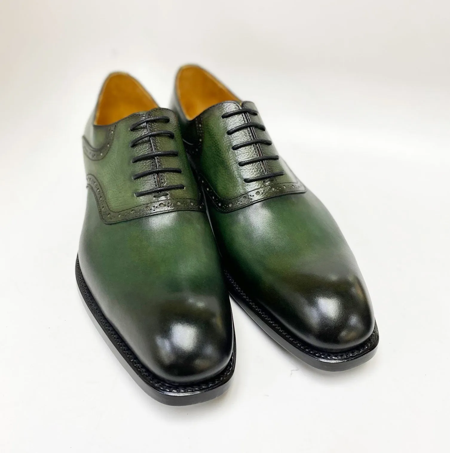 "Hudson" Burnished Calfskin Lace-Up Oxford Green