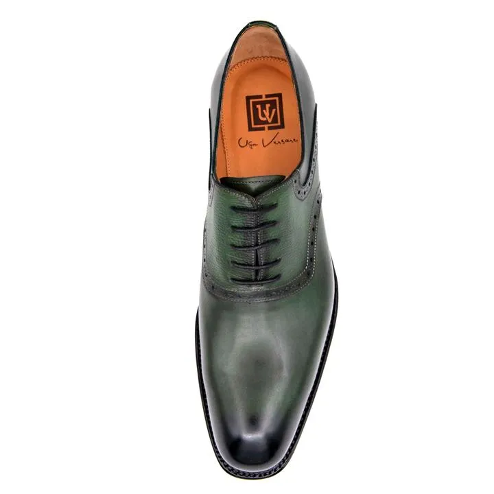 "Hudson" Burnished Calfskin Lace-Up Oxford Green