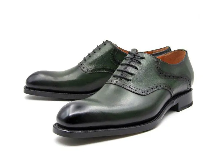 "Hudson" Burnished Calfskin Lace-Up Oxford Green