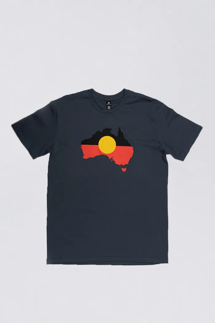 "Raise The Flag" Aboriginal Flag (Australia) Petrol Blue Cotton Crew Neck Unisex T-Shirt