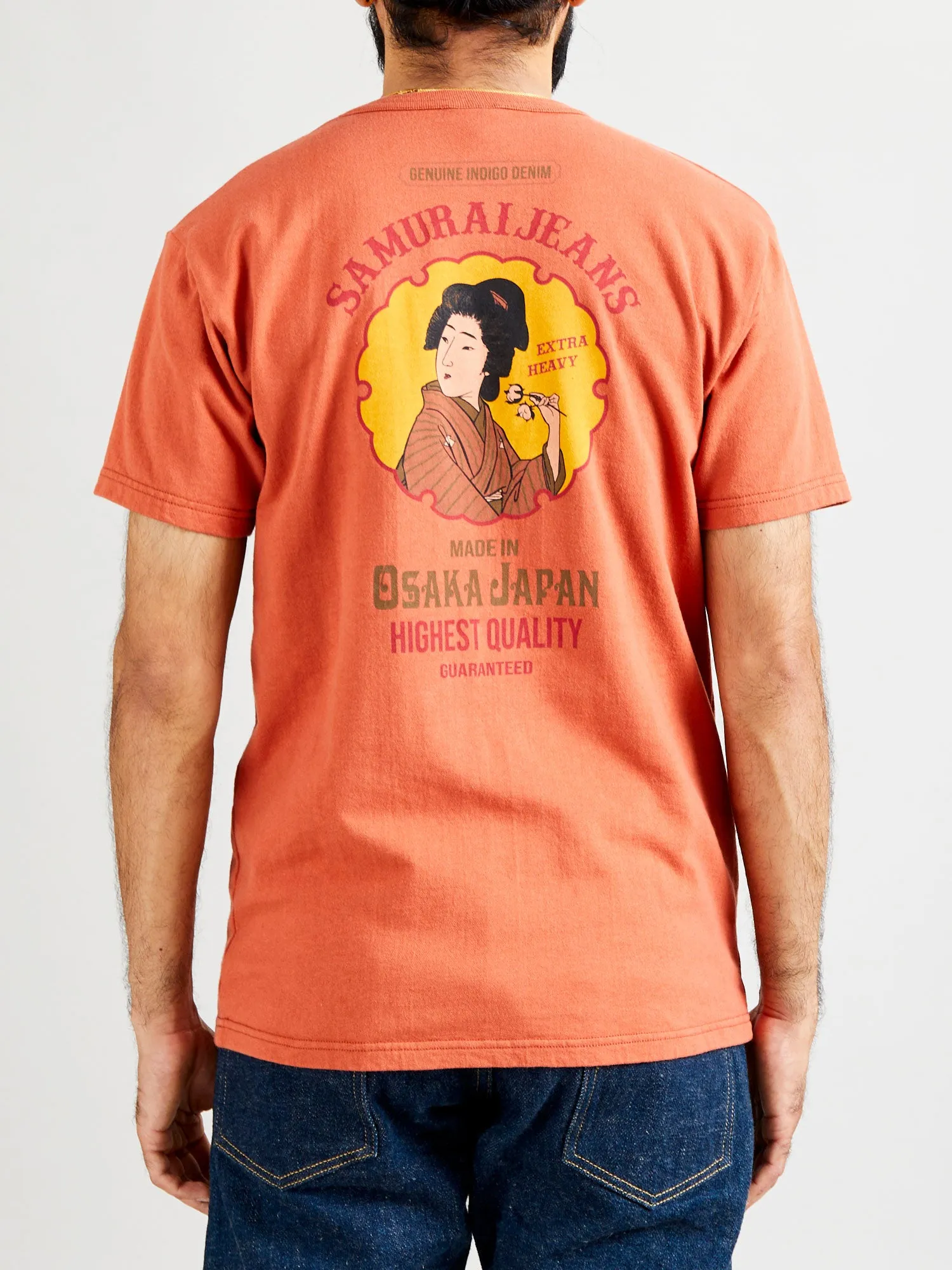 "Ranji" Inlay Loopwheel T-Shirt in Orange Red