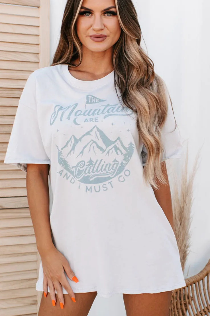 "The Mountains Are Calling And I Must Go" Graphic Top (Silver)