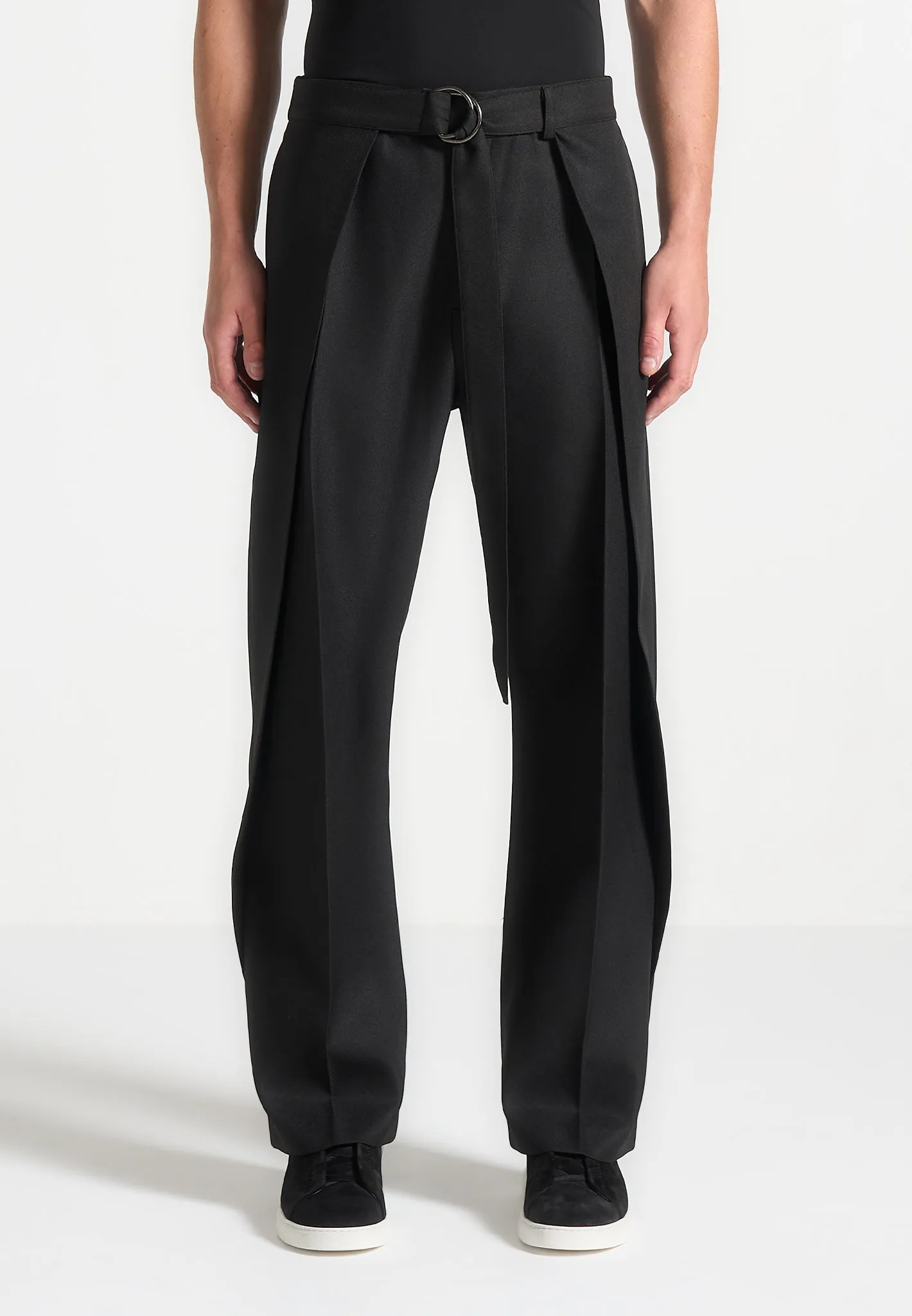 Relaxed Fit Wrap Leg Tailored Trousers - Black