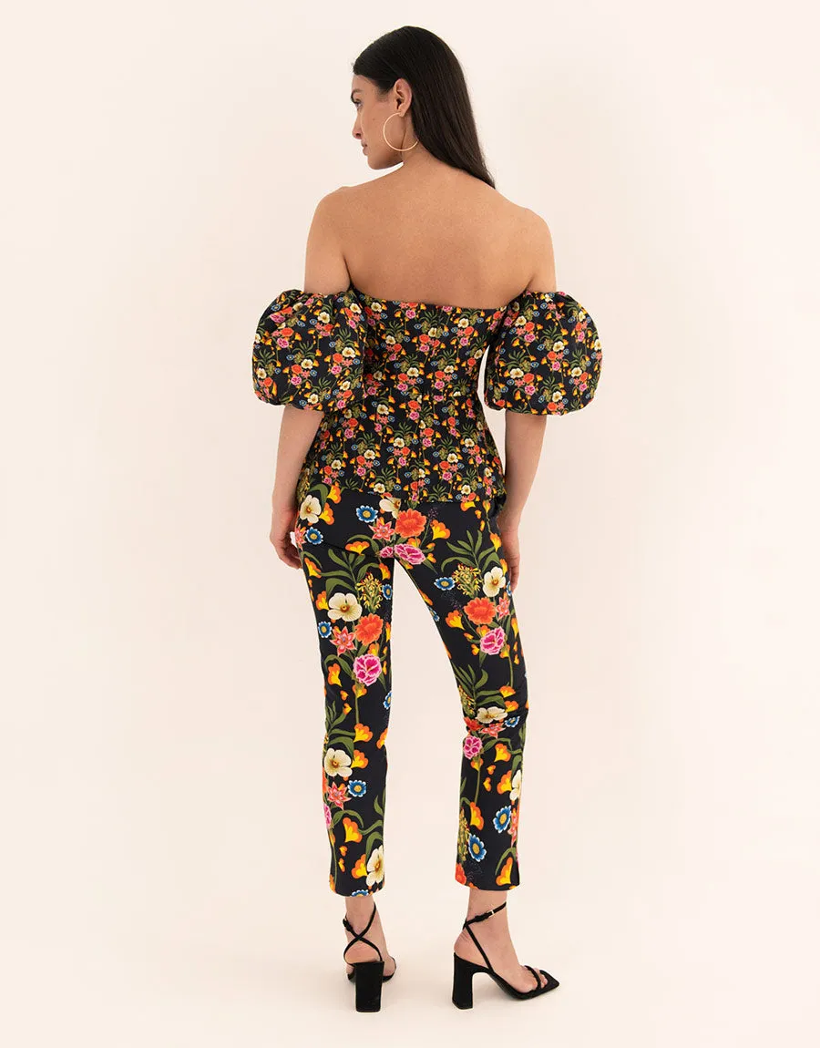 Renata Twill Trouser - Vila Floral Black