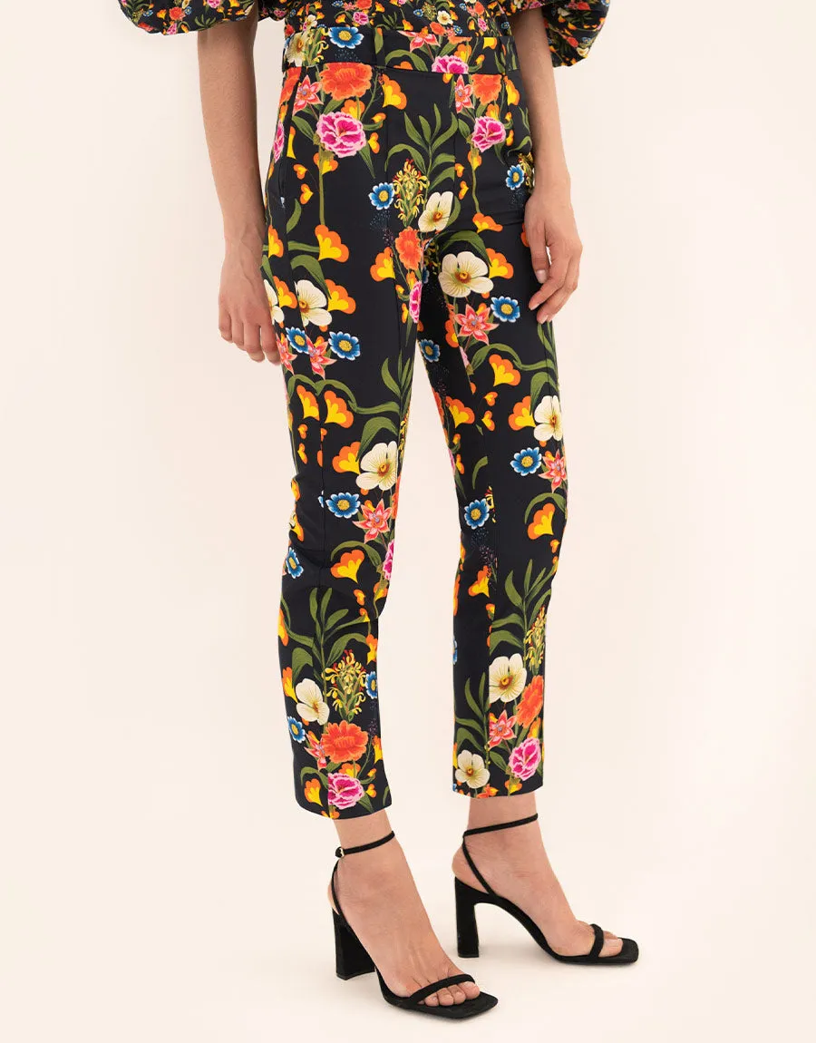 Renata Twill Trouser - Vila Floral Black