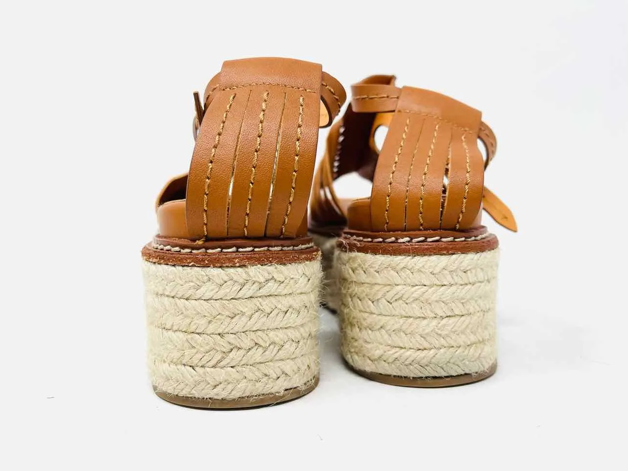 Size 7.5 Tan Platform Leather Shoes Espadrilles