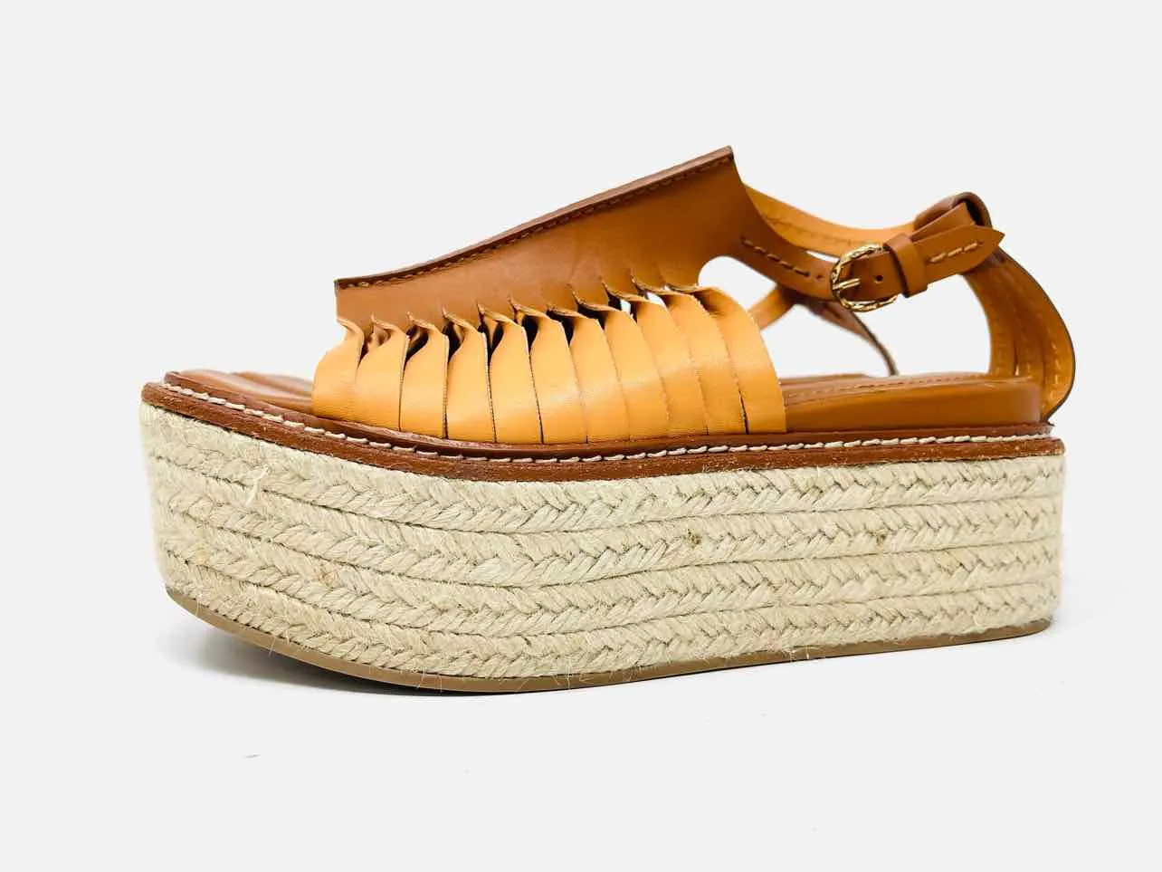 Size 7.5 Tan Platform Leather Shoes Espadrilles