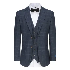 Slim Fit 3PC Tailored Blue Check Suit