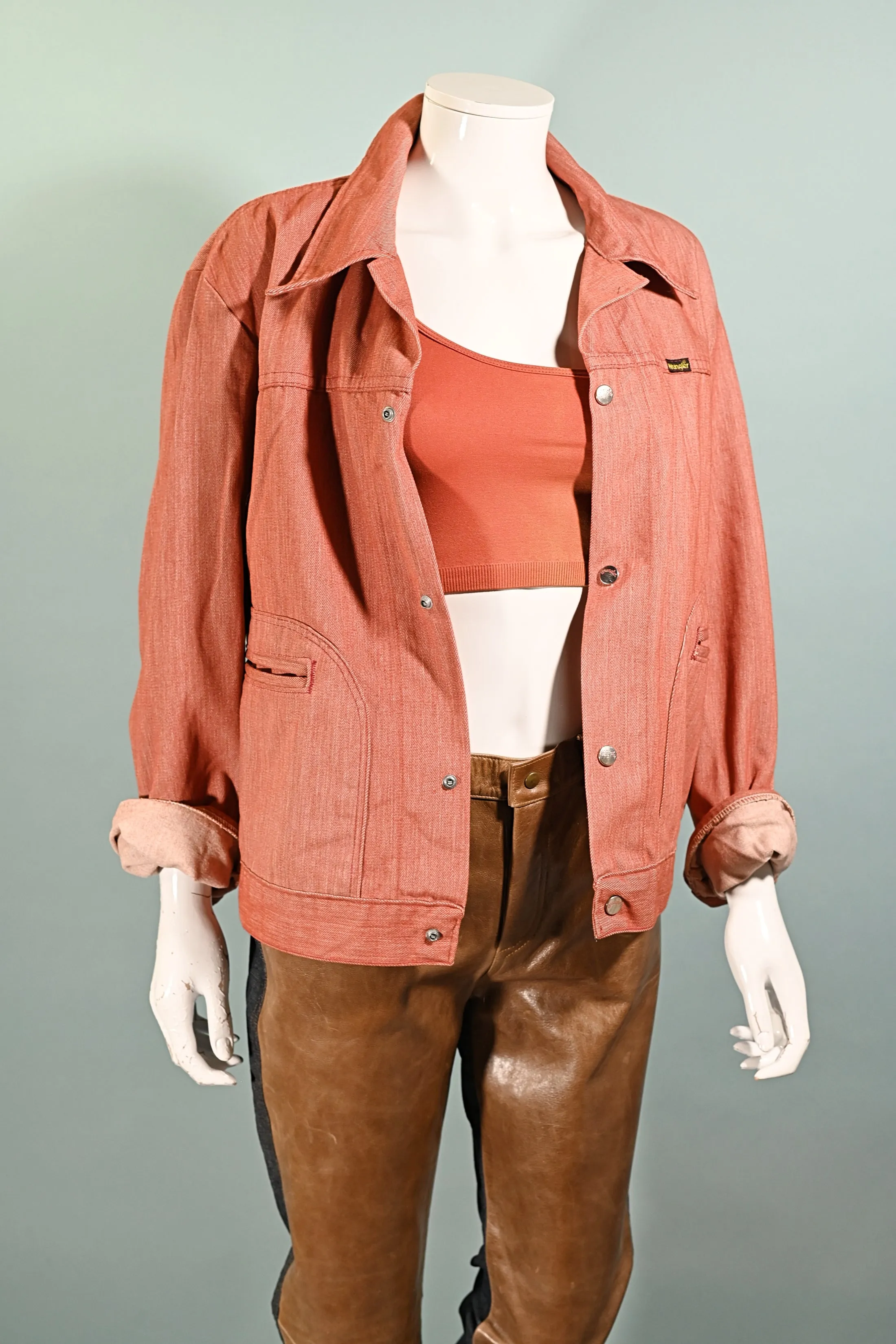 SOLD Vintage 70s Wrangler Jacket, Orange Denim Boyfriend Jacket