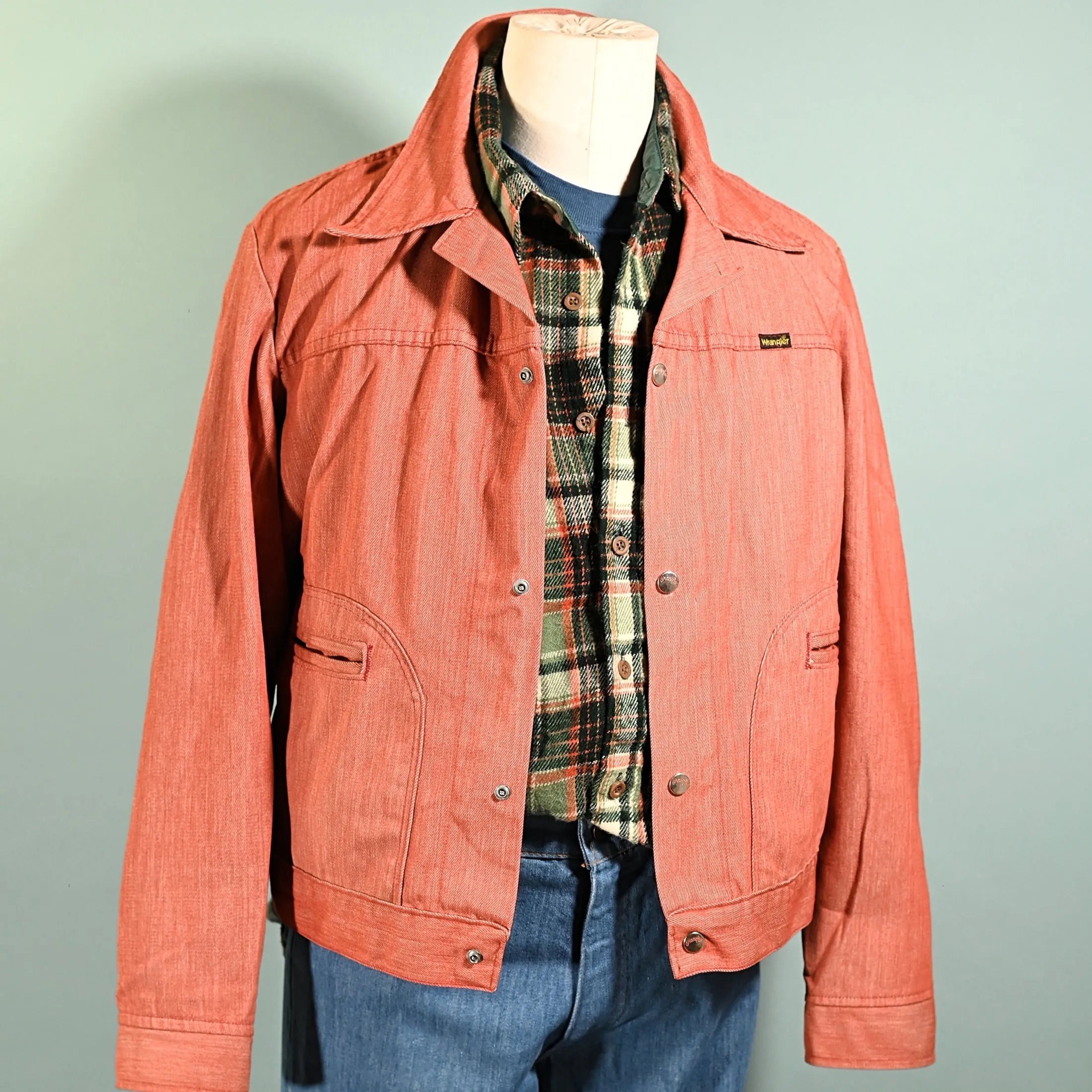 SOLD Vintage 70s Wrangler Jacket, Orange Denim Boyfriend Jacket