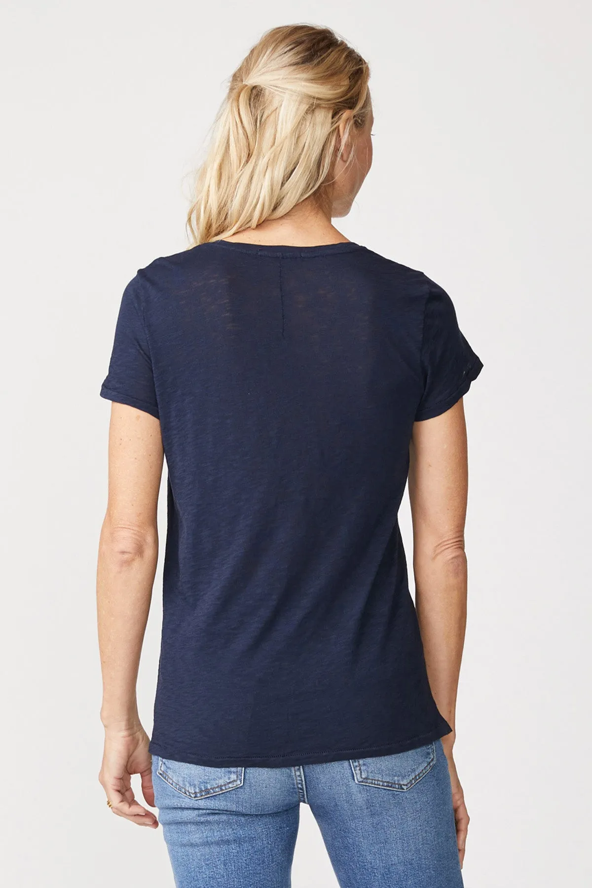 Stateside Supima Slub Short Sleeve V-Neck in New Navy