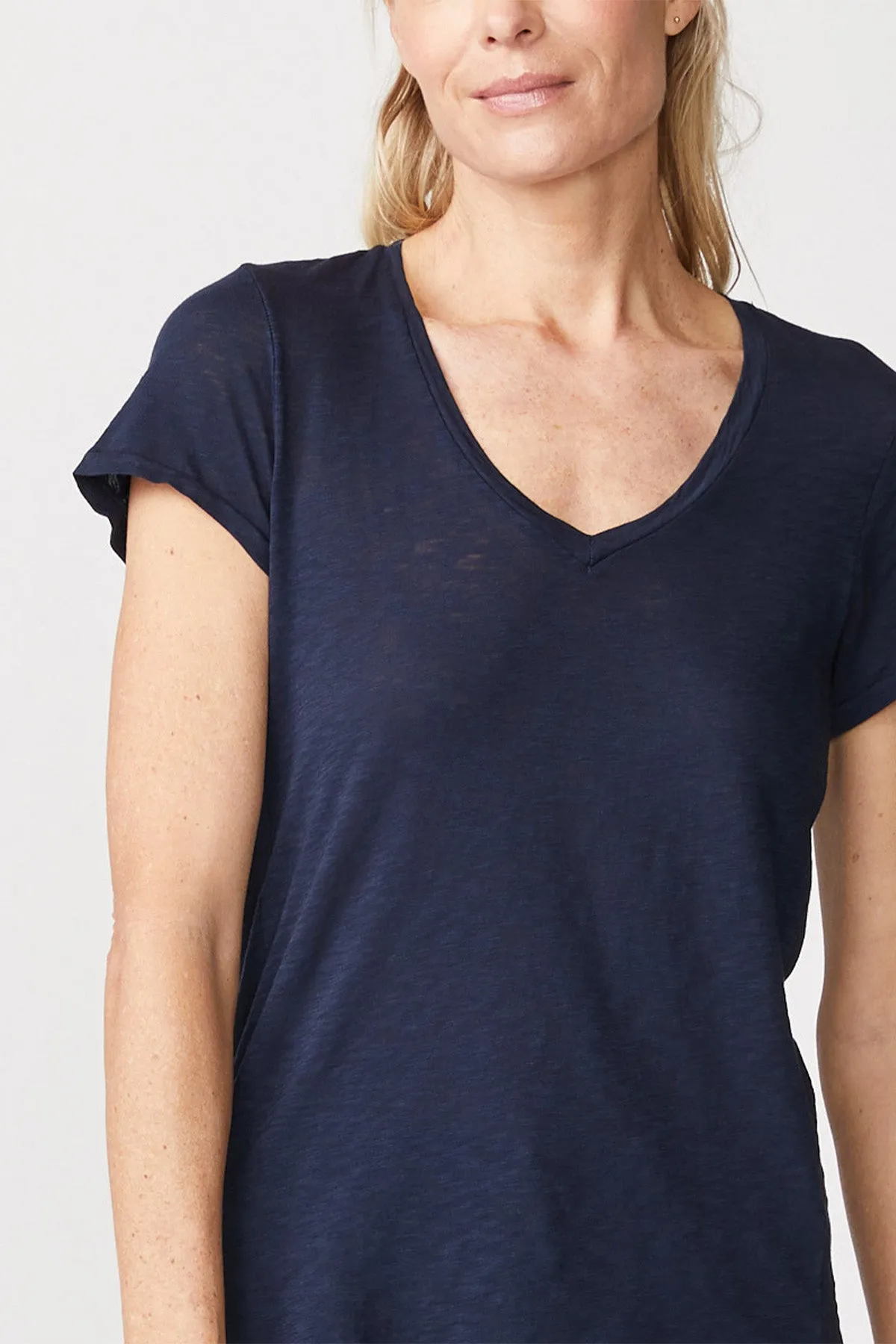 Stateside Supima Slub Short Sleeve V-Neck in New Navy