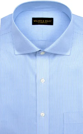 Tailored Fit Blue Twill Stripe English Spread Collar Supima® Cotton Non-Iron Dress Shirt